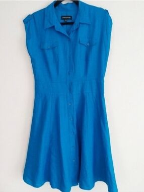JONES NEW YORK Blue 100% LINEN DRESS SIZE 10
